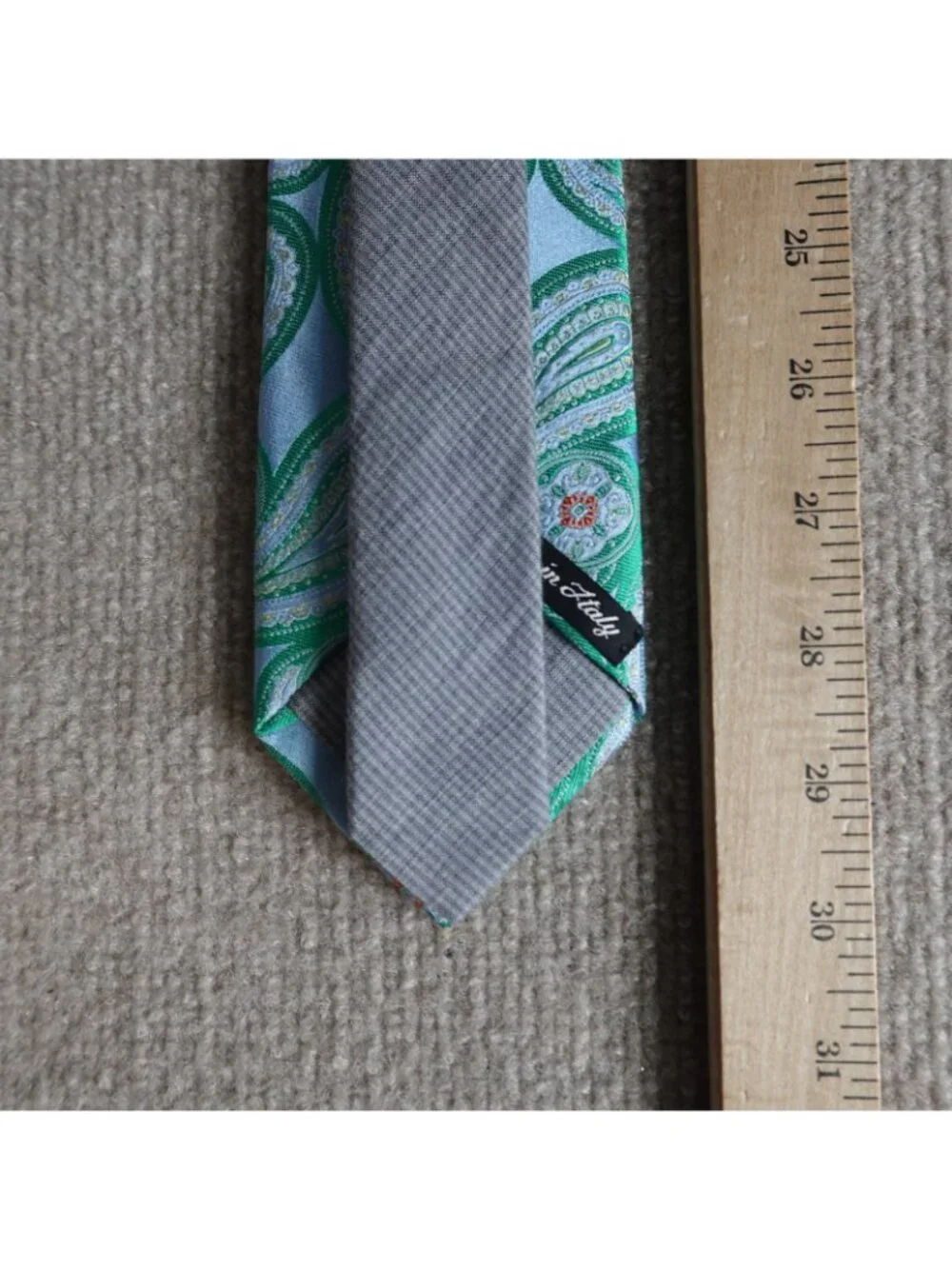 Samuelsohn Tie Blue Green Paisley All Over Jacquard Silk Made in Italy